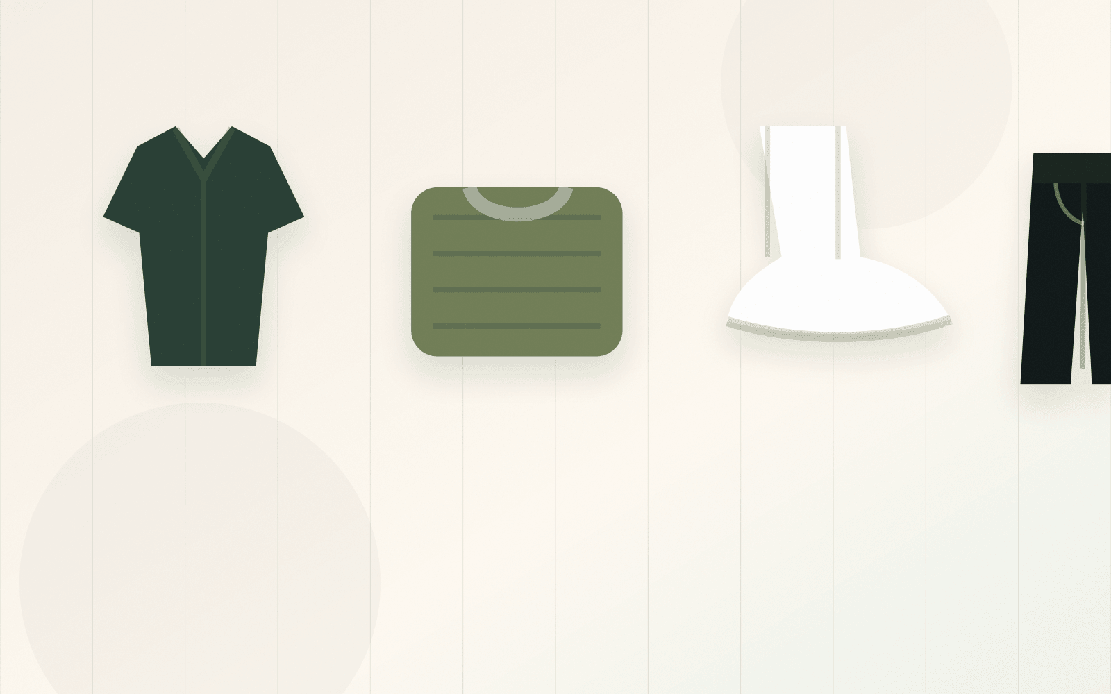 Capsule wardrobe rail organized around olive, cream, denim, and black