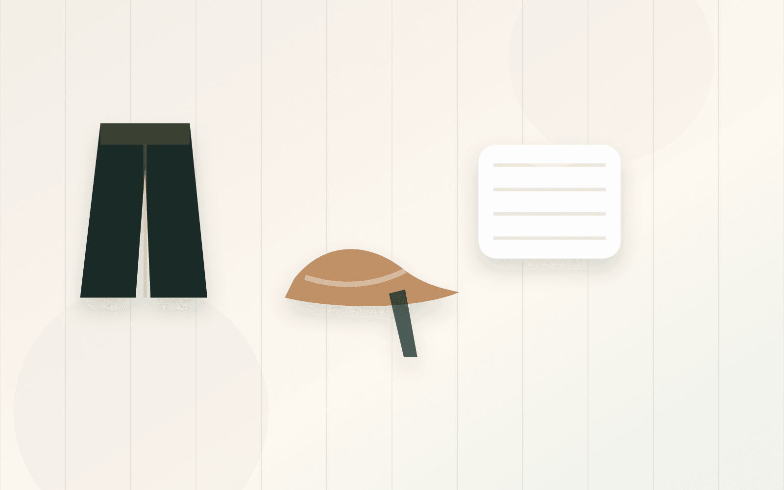 Compact card scene showing wide-leg trouser volume beside a grounded block heel